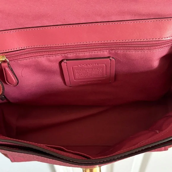 Coach Pink Rouge Faye Crossbody Bag with Top Handle Mixed Material Suede Leather - Picture 9 of 14